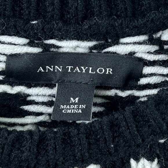 Ann Taylor Wool Blend Sweater Medium Black & White Geometric Pattern Side Zip - Picture 3 of 6